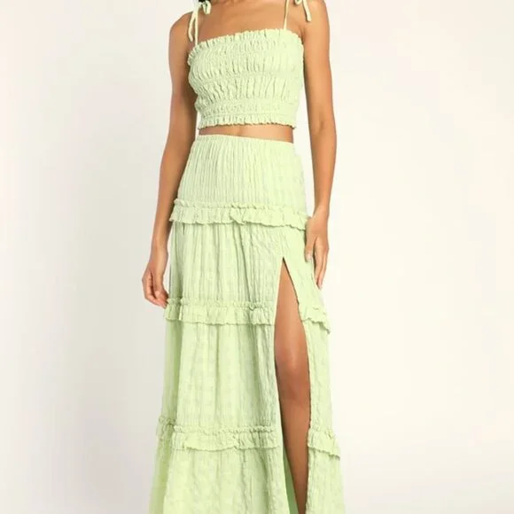 fitted lace wedding dress Summer of Me Crop Top and Maxi Skirt Two Piece Set - Pink (Final Sale), Large | Hazel and Olive main image 0